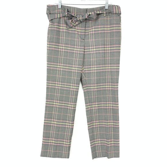 Loft Womens Size 12 Plaid Tie Waist Straight Trouser Pants Flat Front Multicolor - Picture 1 of 7
